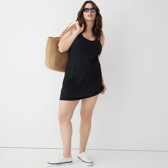 NEW J. Crew Relaxed Tank Dress in Slub Cotton in Black - Picture 1 of 8